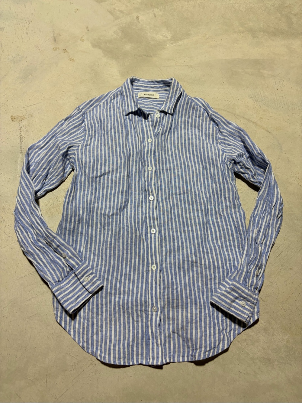Everlane Striped Blue & White European flax Linen Button-Up Shirt 2